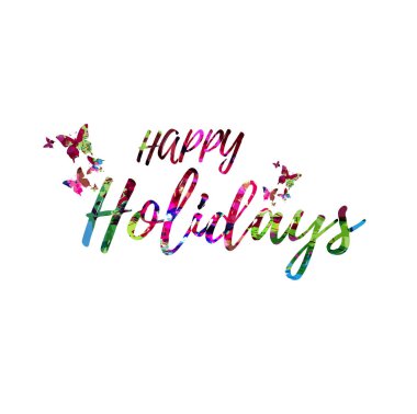 İzole mutlu tatil renkli el yazısı yazıt. Mutlu tatil hat vektör çizim. Mutlu tatil ifade yazı