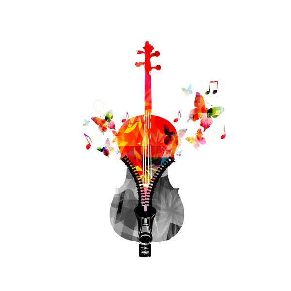 Musica Design Colorato Con Contrabbasso Illustrazione Vettoriale Dello Strumento Musicale — Vettoriale Stock