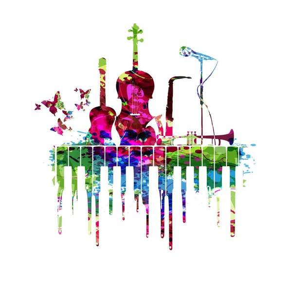 Музичний Плакат Музичними Інструментами Векторні Ілюстрації Барвистий Музичний Фон Клавіатурою — стоковий вектор