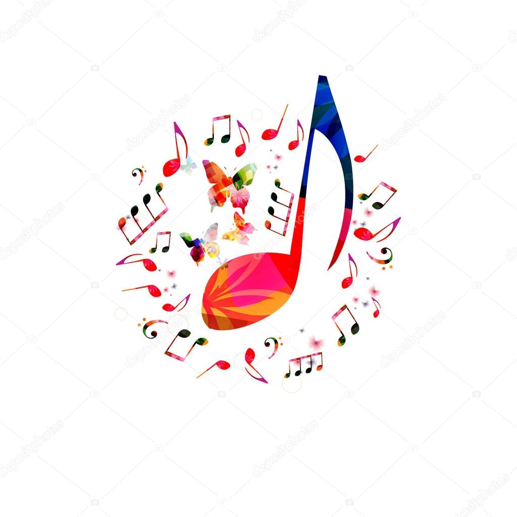 Colorful music background with butterflies and music notes 