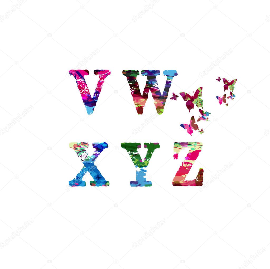 Colorful font and alphabet isolated. Artistic alphabet letters set vector illustration