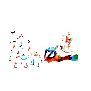 Arapça Hat Semboller beyaz zemin üzerine yazma kalemi ile renkli el