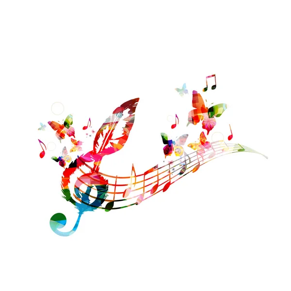 Notas Musicales Coloridas Clave Con Mariposas Sobre Fondo Blanco — Archivo Imágenes Vectoriales