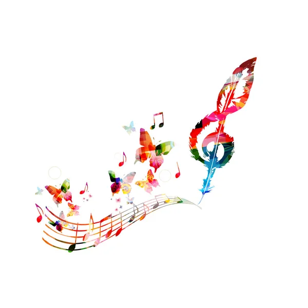 Notas Musicales Coloridas Clave Con Mariposas Sobre Fondo Blanco — Vector de stock