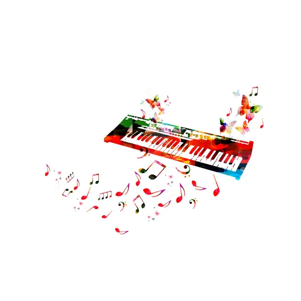 Music Poster Colorful Piano Keyboard Music Notes Isolated Vector Illustration — Stock Vector