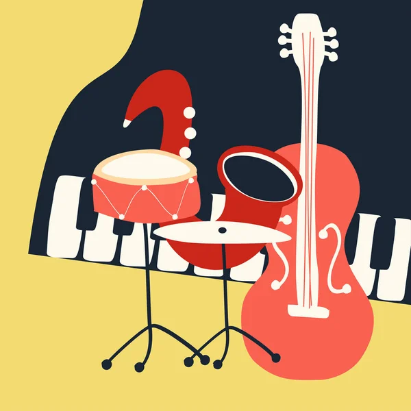 Affiche Festival Jazz Avec Instruments Musique Sur Fond Jaune — Image vectorielle