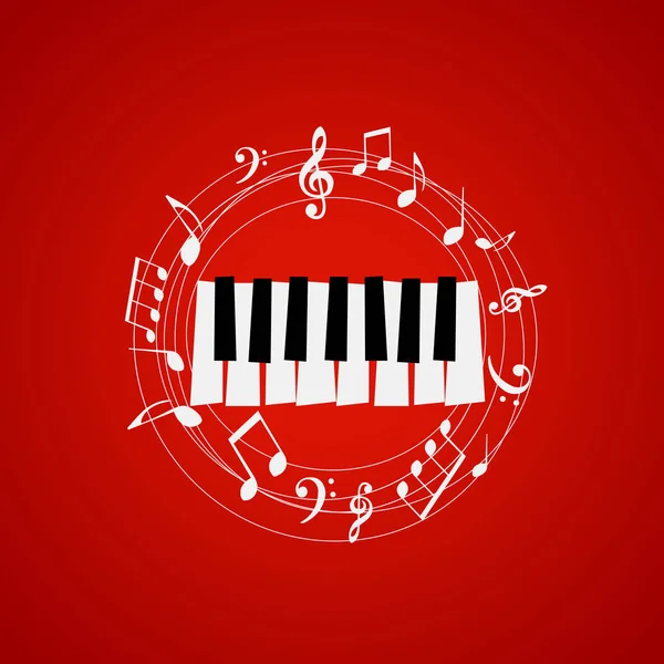 Black White Piano Keys Notes Red Background — Stock Vector