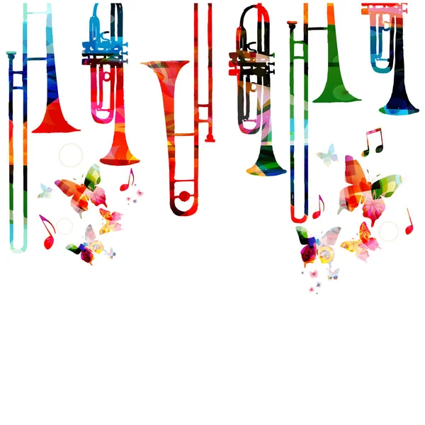 Colorful Trombones Butterflies White Background — Stock Vector