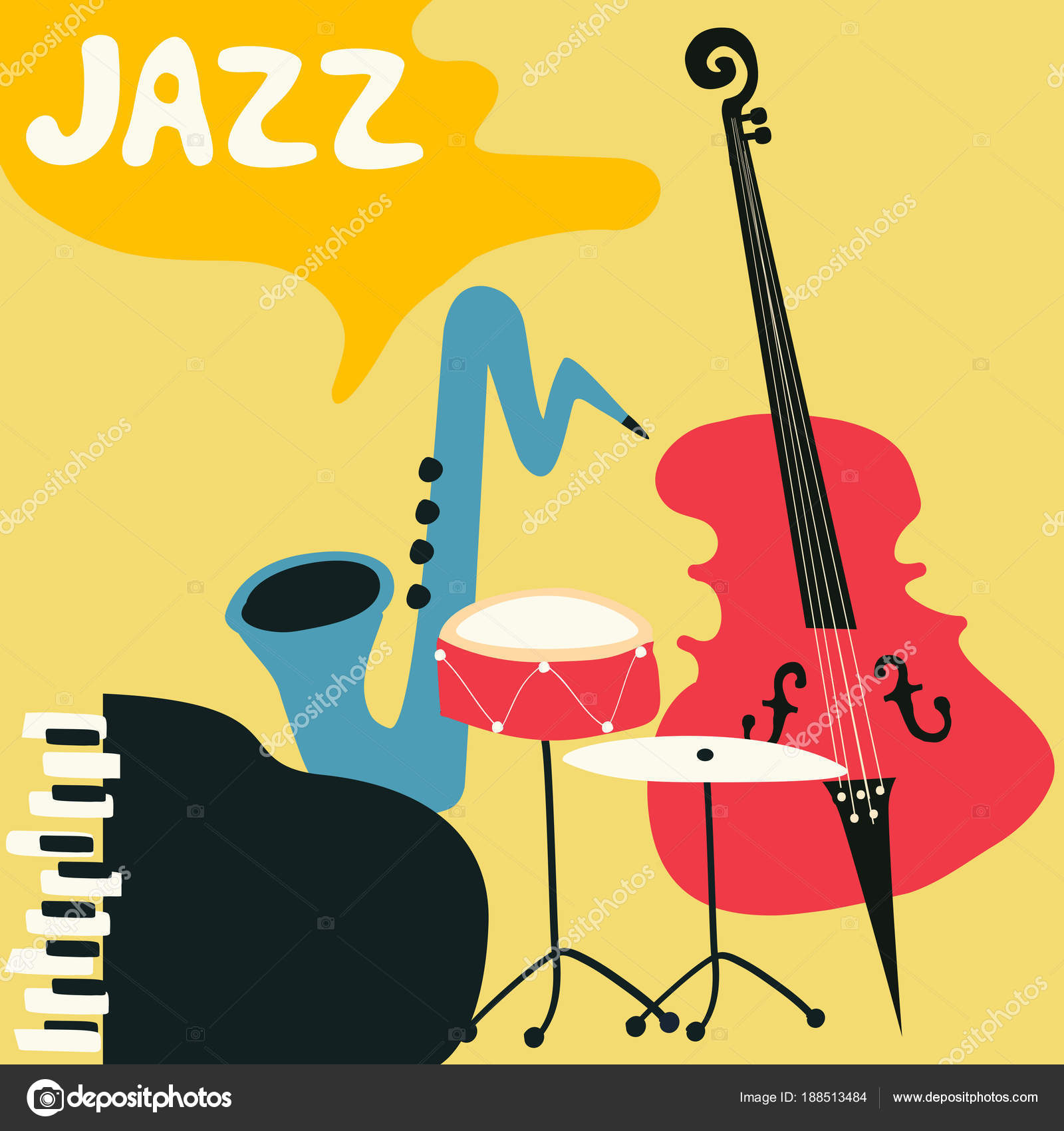 Jazz Music Festival Colorful Poster Music Instruments Gramophone Violoncello Guitar Stock Vector C Abstract412