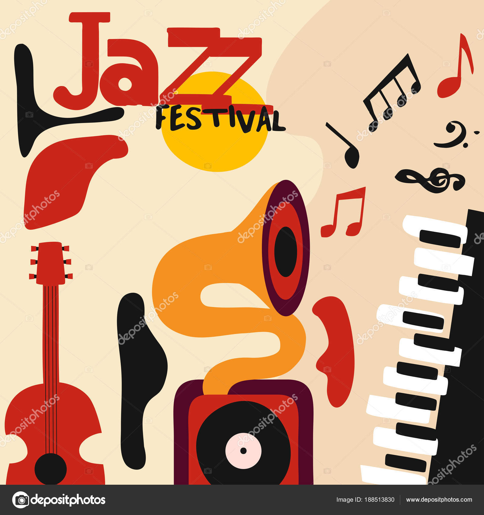 Música Jazz Colorido Cartel Del Festival Con Instrumentos ...