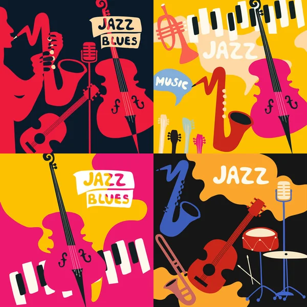 Jazz Festival Música Pôster Colorido Com Instrumentos Música Gramofone Violoncelo — Vetor de Stock