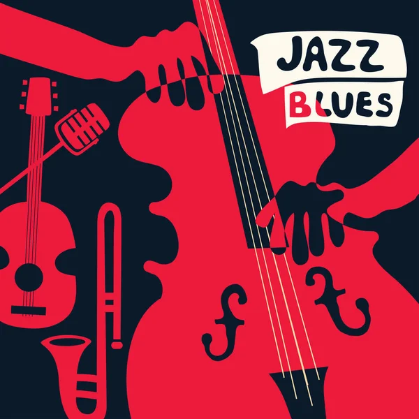 Jazzové Hudby Festival Barevný Plakát Hudební Nástroje Gramofon Violoncello Kytaru — Stockový vektor