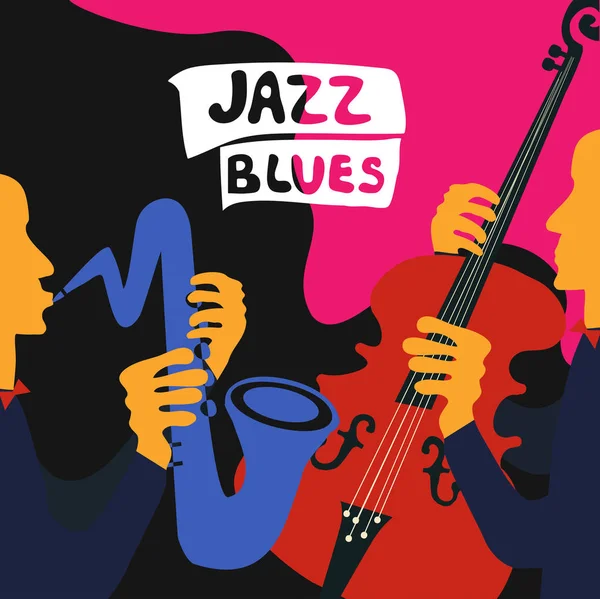 Jazzmusikfestival Buntes Plakat Mit Musikinstrumenten Grammophon Violoncello Gitarre Saxophon Und — Stockvektor