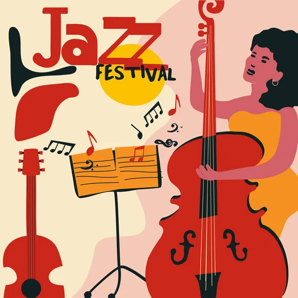 Farbenfrohe Vorlage Für Das Poster Des Jazz Und Bluesfestivals Flache — Stockvektor