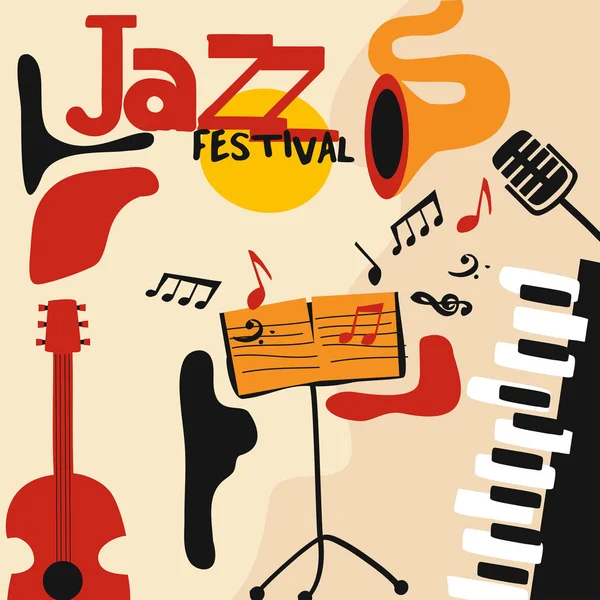 Modello Colorato Poster Festival Jazz Blues Illustrazione Vettoriale Piatta Con — Vettoriale Stock