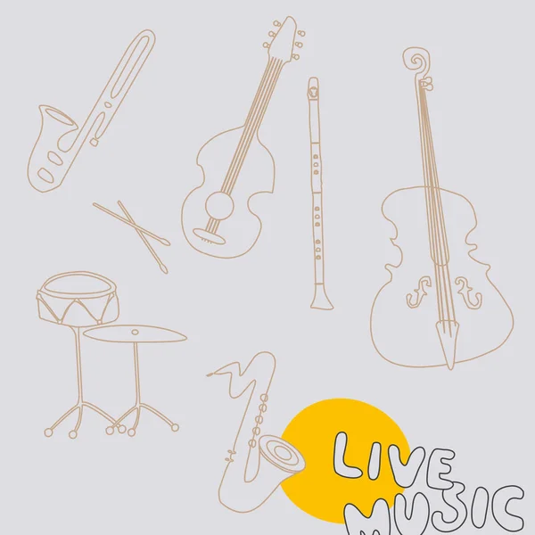 Boceto Dibujado Mano Instrumentos Música Jazz Saxofón Caja Fuerte Palos — Vector de stock