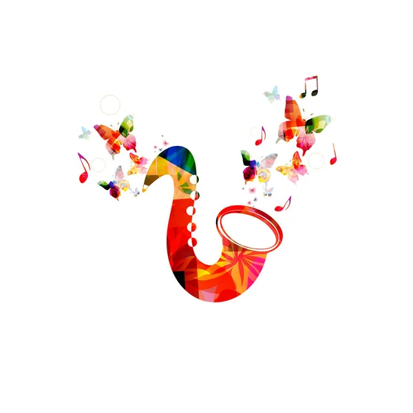 Silueta Saxofon Pozadí Abstraktní Motýly Izolované Bílém — Stockový vektor