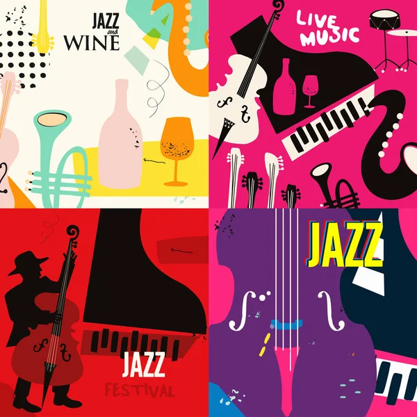 Ensemble Affiches Festivals Jazz Illustration Simplement Vectorielle — Image vectorielle