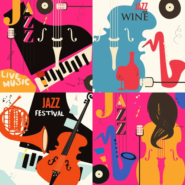 Ensemble Affiches Festivals Jazz Illustration Simplement Vectorielle — Image vectorielle