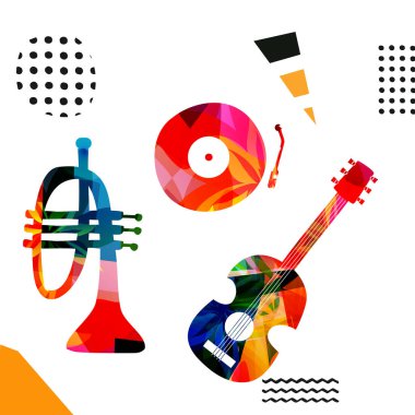 Beyaz arkaplanda soyut müzik araçları