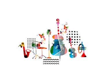 Beyaz arkaplanda soyut müzik araçları