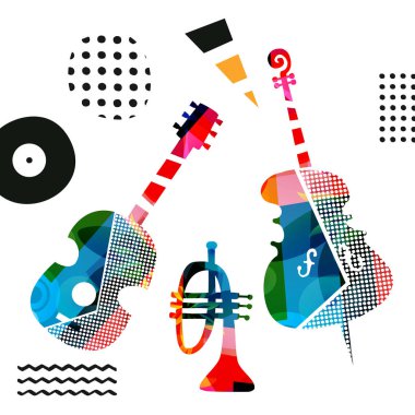 Beyaz arkaplanda soyut müzik araçları