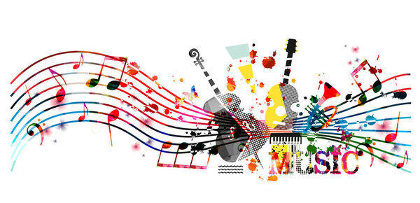 Abstract musical instruments on white background, musical banner