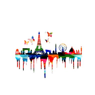 soyut sanat seyahati ve turizm geçmişi, Paris 'in ünlü simgeleri, vektör illüstrasyonu