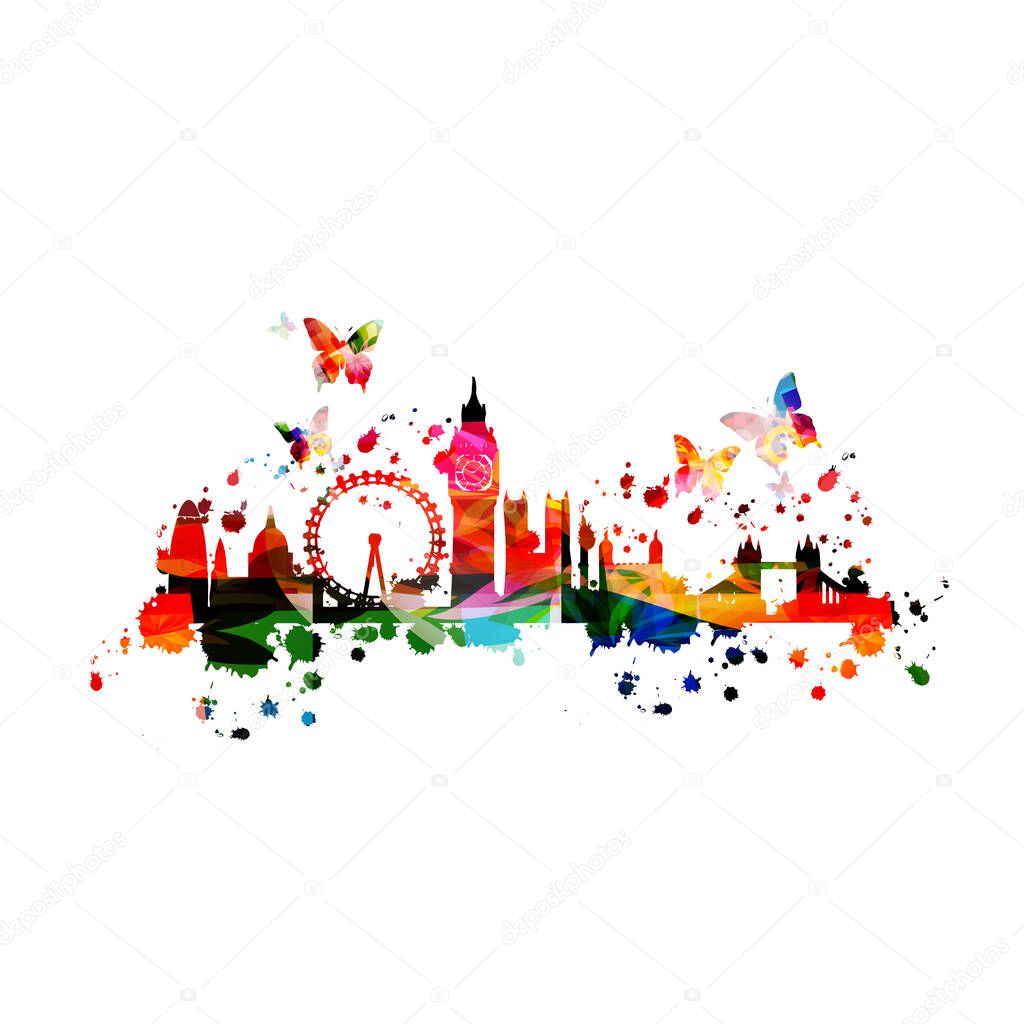 abstract art travel and tourism background, London landmarks, vector illustration