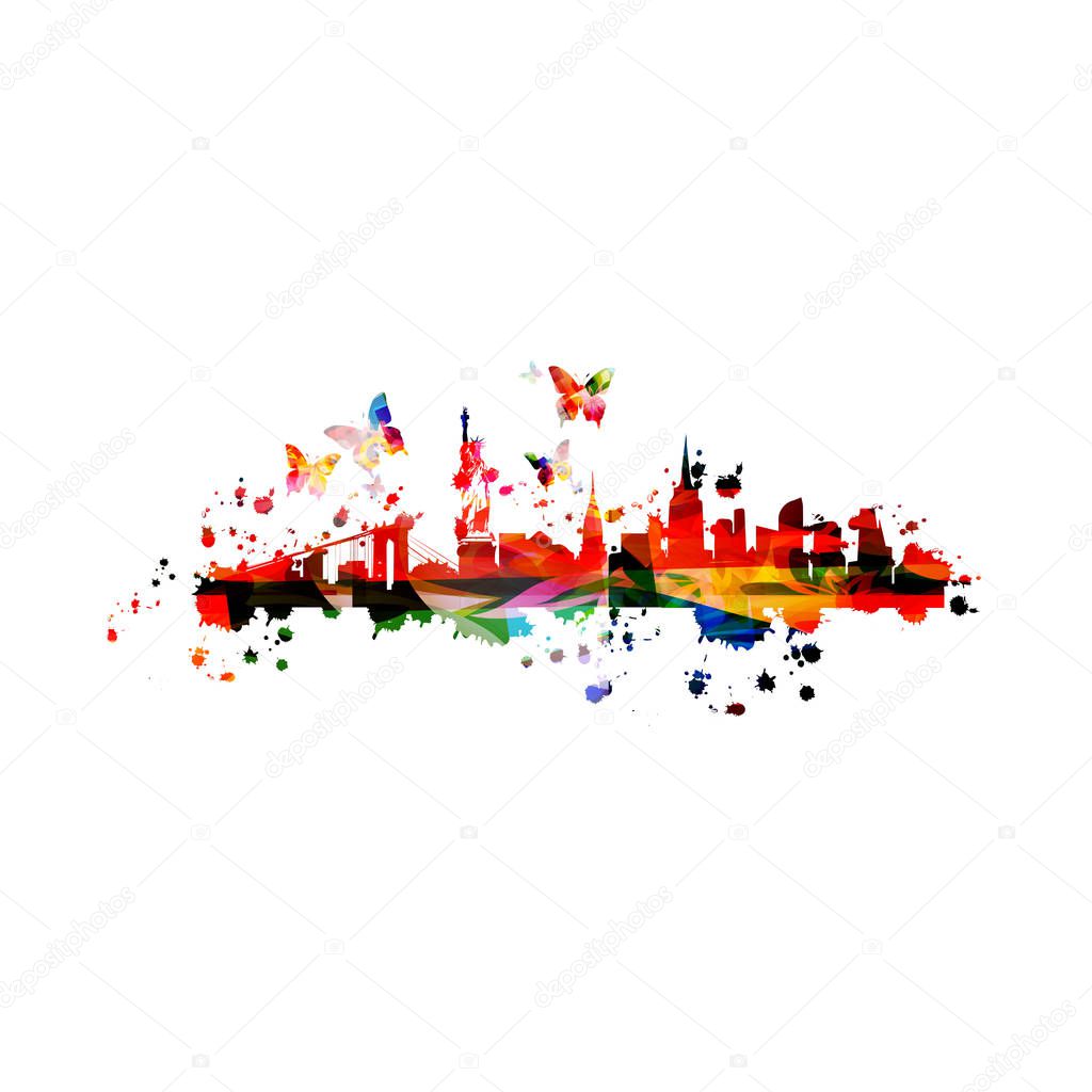 abstract art travel and tourism background, famous New York landmarks, vector illustration