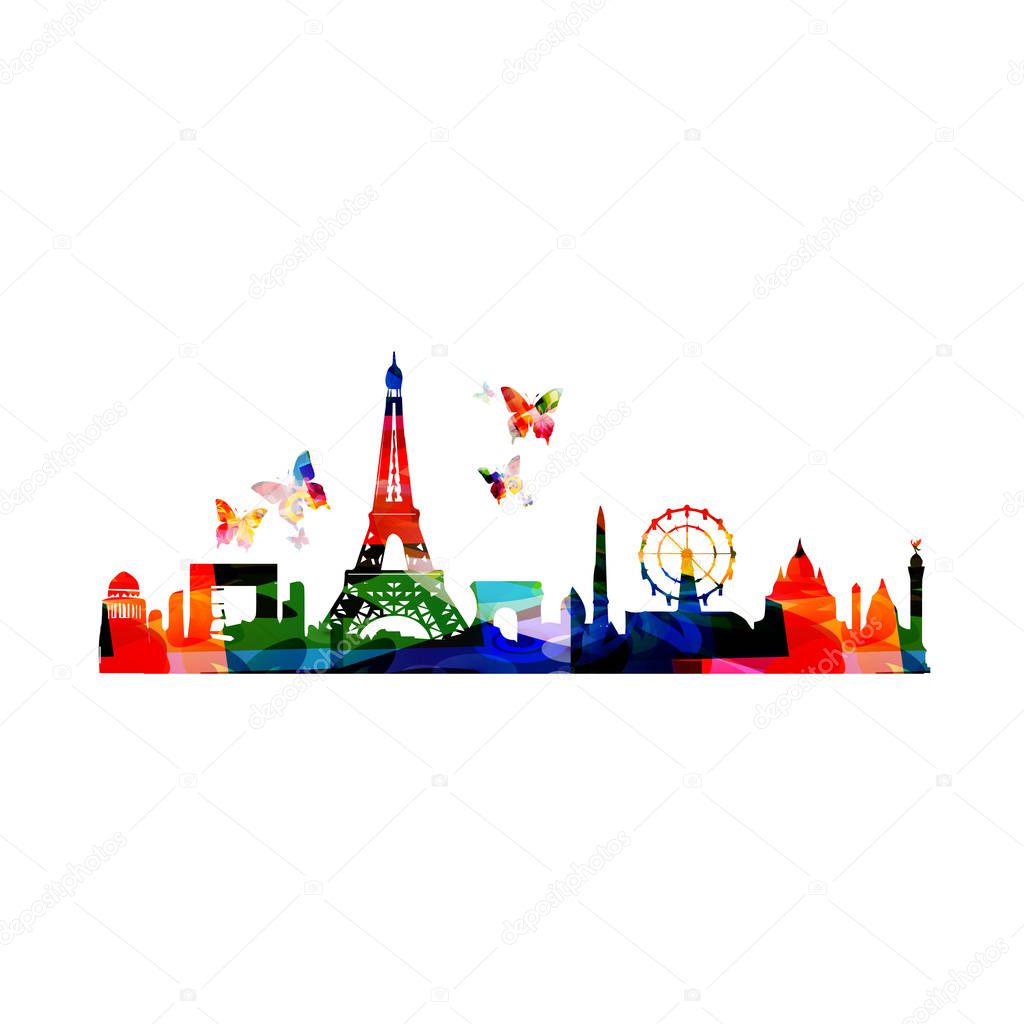 abstract art travel and tourism background, famous Paris landmarks, vector illustration