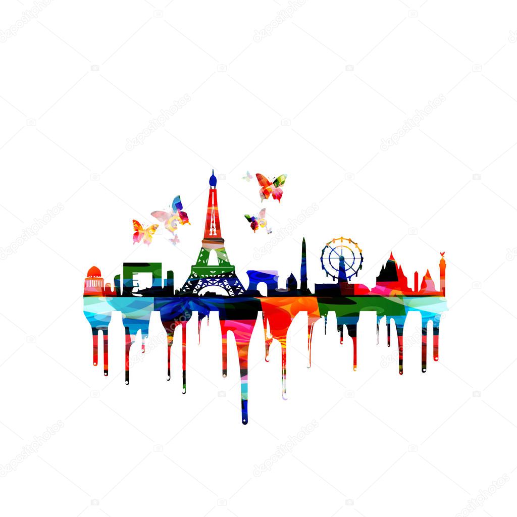 abstract art travel and tourism background, famous Paris landmarks, vector illustration