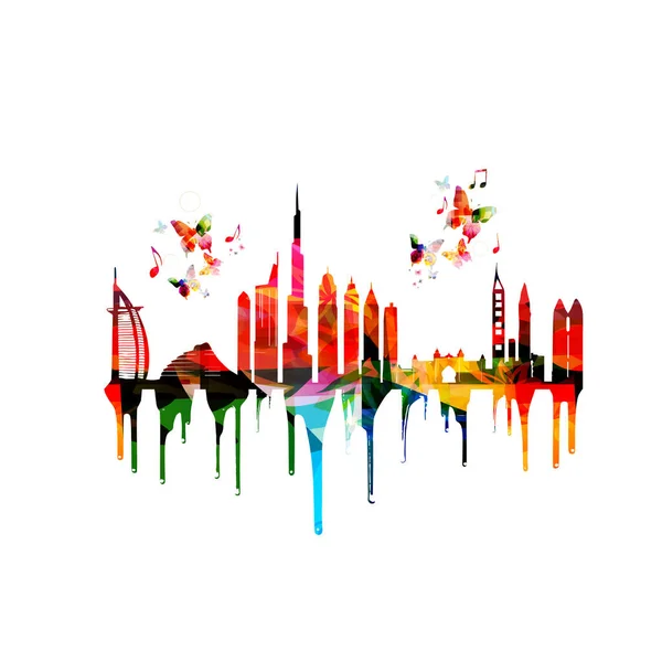 Arte Abstrata Viagens Turismo Fundo Marcos Dubai —  Vetores de Stock