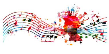 Beyaz arkaplanda soyut müzik aletleri, müzikal afiş