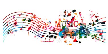 Beyaz arkaplanda soyut müzik aletleri, müzikal afiş