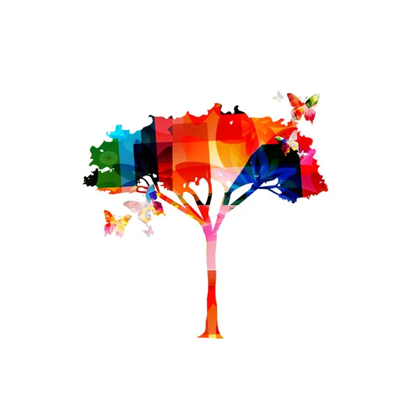 Разноцветный дизайн дерева с бабочками — стоковый вектор