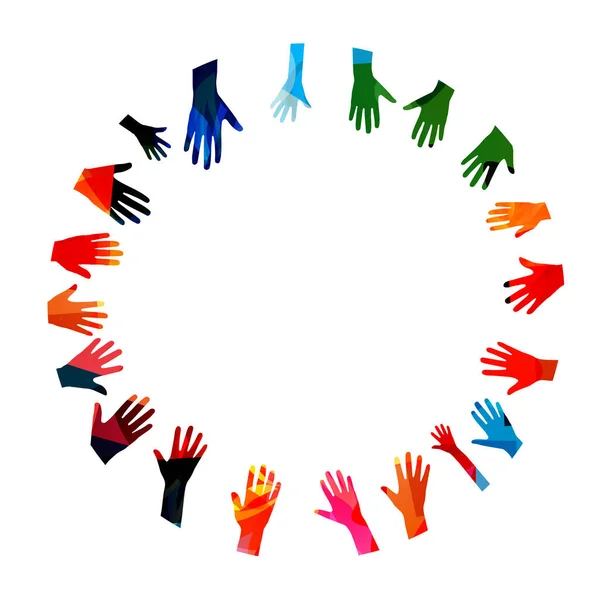 Kolorowe Ludzkie Ręce Kręgu Wektor Ilustracji Projektu — Wektor stockowy