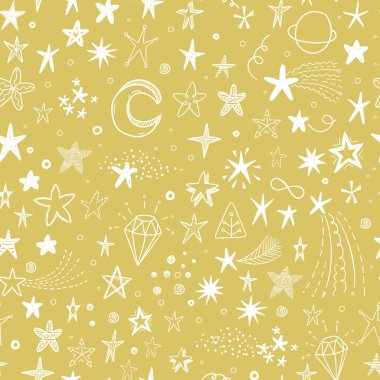  elle çizilmiş doodle komik yıldız, kuyruklu yıldızlar ve ay