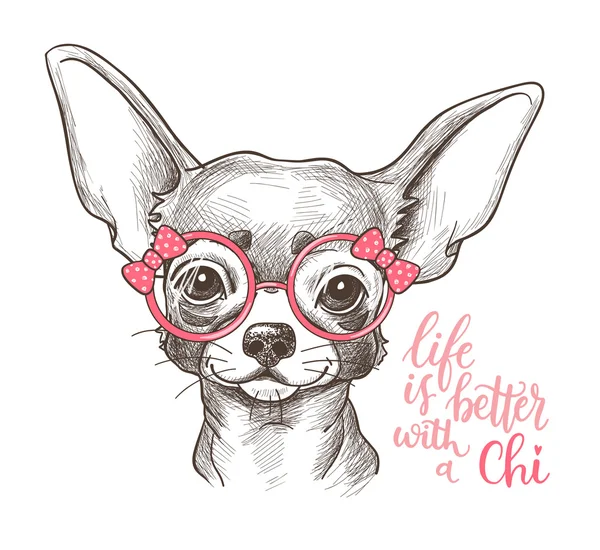 Dziewczynka ilustracja Chihuahua wydruku — Wektor stockowy