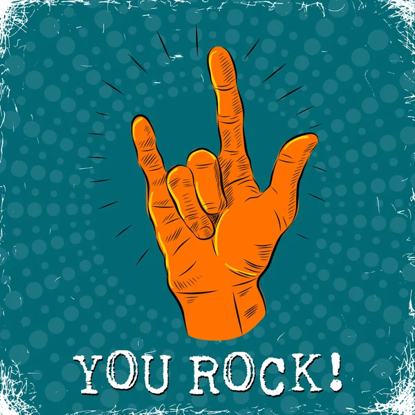 Cartel con el cartel de la mano de roca con You Rock — Vector de stock