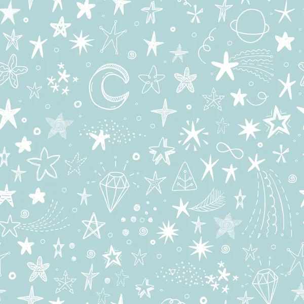 Gambar tangan doodle bintang lucu, komet dan bulan Stok Vektor