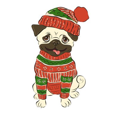 Mutlu kış pug köpek