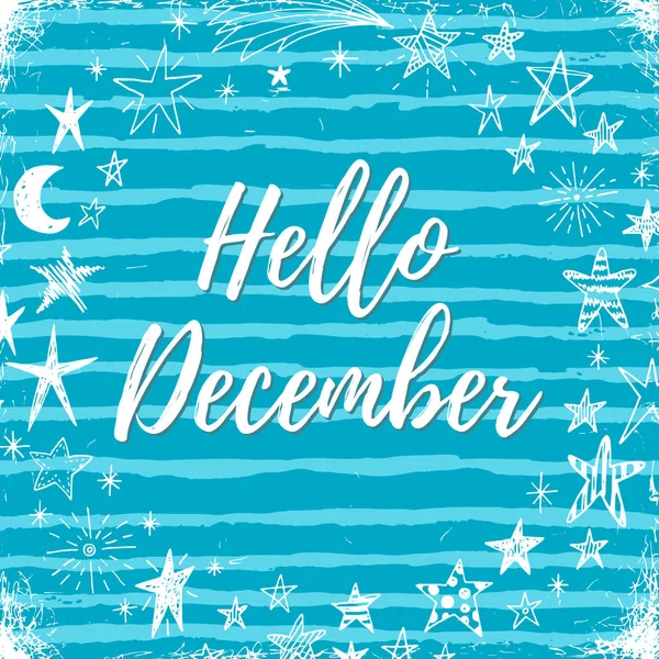 Aralık, kış tebrik kartı Merhaba — Stok Vektör