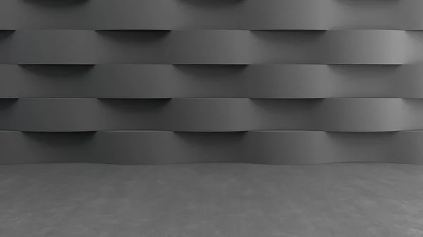 Ciemna podłoga z falami w betonie tło, renderowania 3d — Zdjęcie stockowe