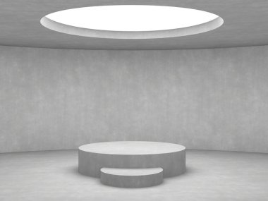 Boş podyumda beyaz beton Oda Tavan arka plan delik açma. 