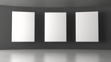 Modern sergi Galeri iç ve beyaz branda ile ışık tavandan asılı. 