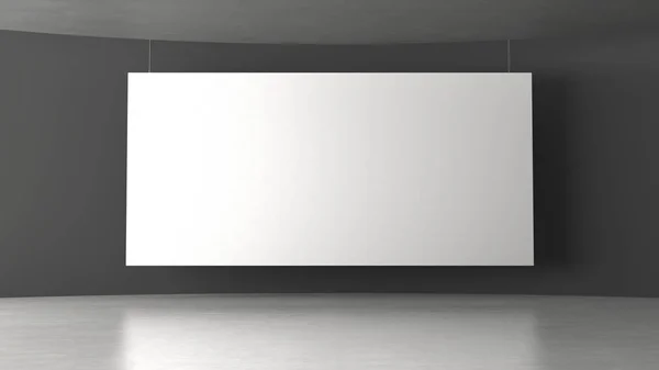 Interior de la galería de exposición moderna vacía y lienzo blanco colgante con luz del techo . —  Fotos de Stock