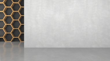 Altıgen yanarak bahislerin doğru desen arka plan girişinden parlak ışık ile karanlık boş beton duvar.