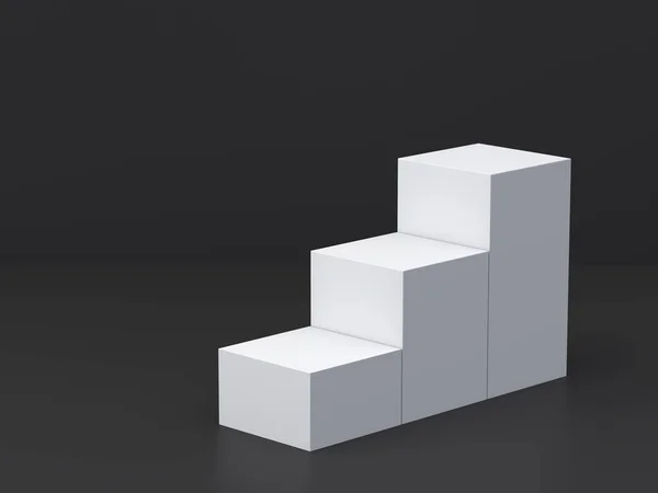 White cube boxes step with dark blank wall background for display. 3D rendering. — Stock Photo, Image