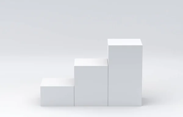 Белые кубические коробки шагают на белом фоне для отображения. 3D рендеринг . — стоковое фото